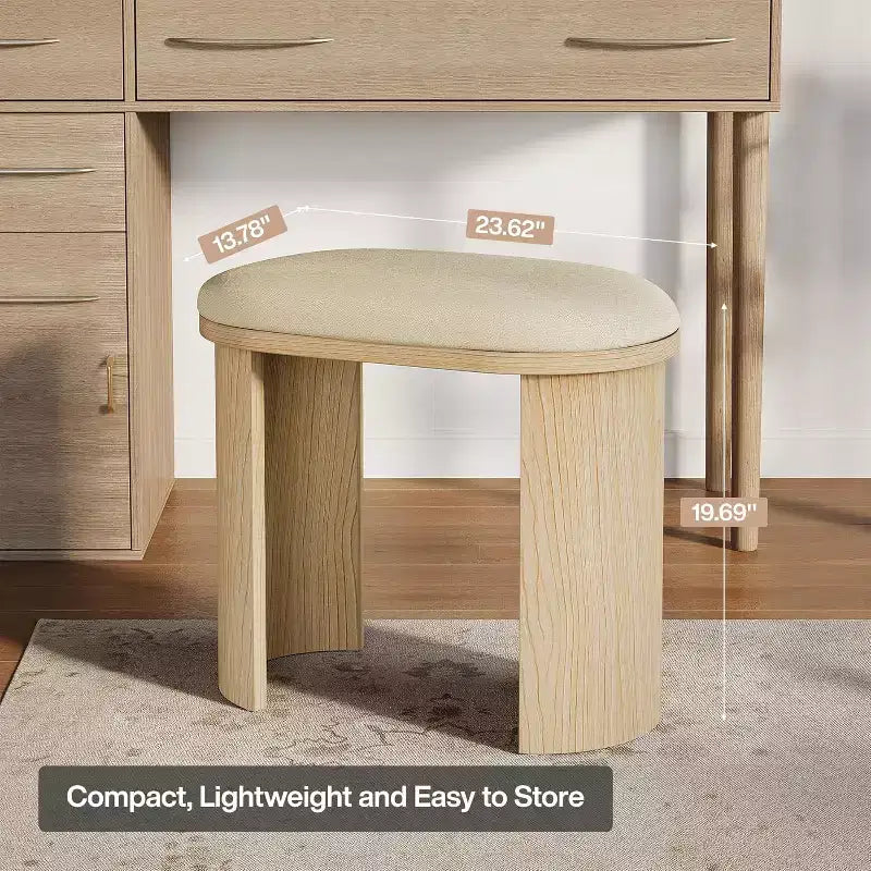 Sedia Sgabello da Vanità Lantine 23,6 Pollici, Poggiapiedi Ottomano per Divano con Cuscino, Piccola Panca da Ingresso per Soggiorno, Camera da Letto, Sala Trucco, Beige