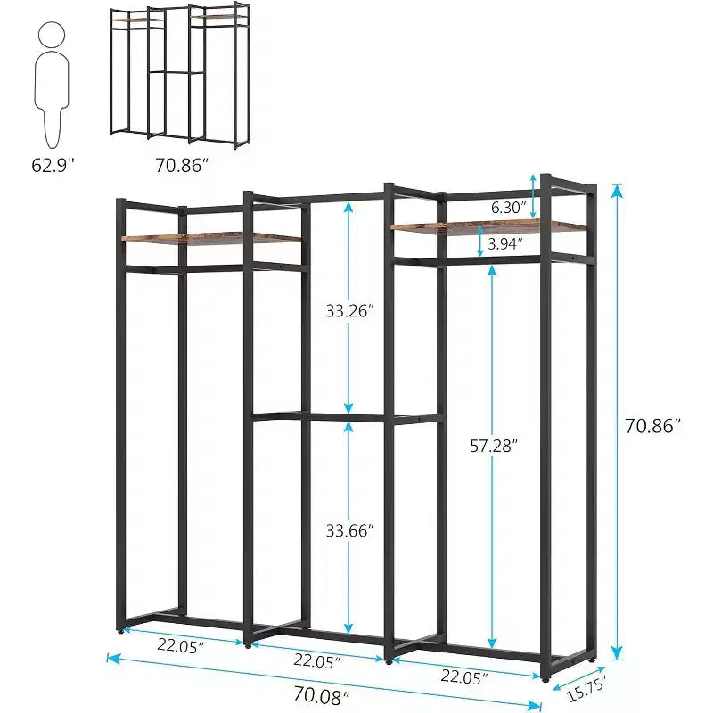 Lantine Appendiabiti Robusto con Scaffali e Asta Appendiabiti, Organizzatore per Armadio Indipendente per Ingresso, Camera da Letto, Nero Scuro, Carico Massimo 500Lbs