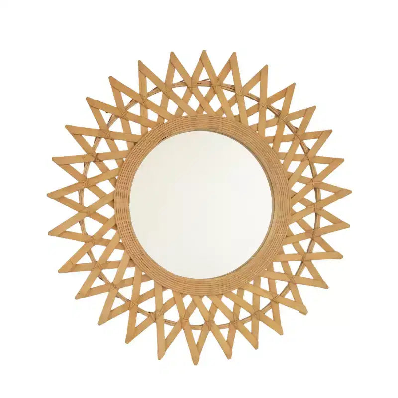 Specchio da parete decorativo rotondo moderno in bambù da 24 pollici con lavorazione intrecciata, piccolo specchio circolare per ingresso o soggiorno - Panipeachy