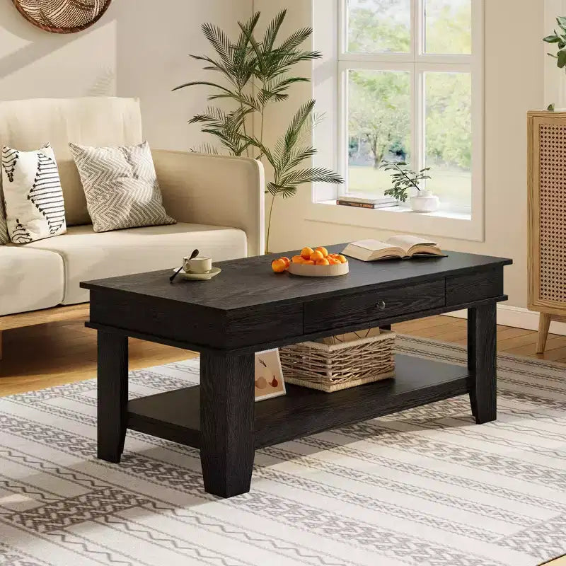 Tavolino da caffè rustico 47,2" stile fattoria, capacità 136 kg, con cassetto e ripiano portaoggetti, perfetto per il soggiorno (1 pezzo)