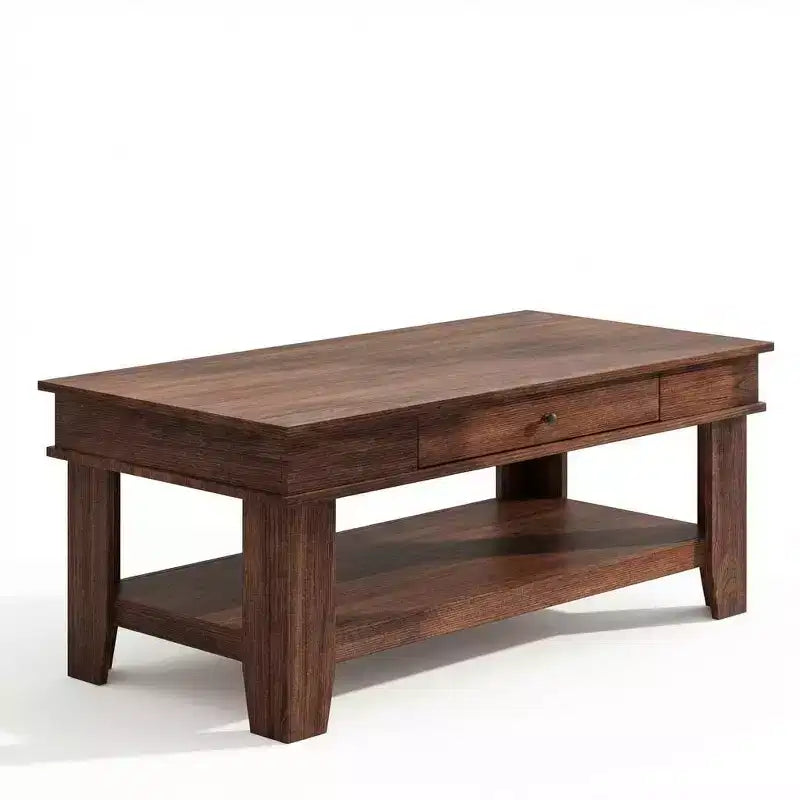 Tavolino da caffè rustico 47,2" stile fattoria, capacità 136 kg, con cassetto e ripiano portaoggetti, perfetto per il soggiorno (1 pezzo)