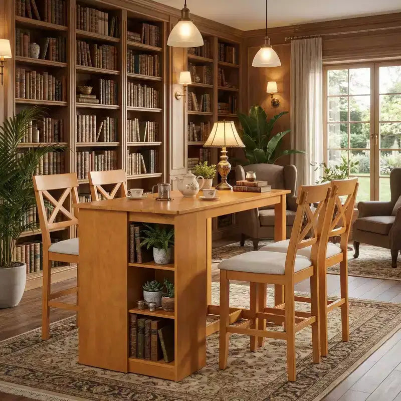 Set da pranzo FurnitureR in legno massello per 4 persone con ripiani portaoggetti, tavolo rettangolare da cucina e 4 sedie per sala da pranzo, angolo colazione, appartamento