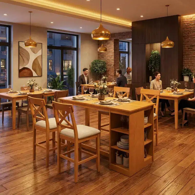 Set da pranzo FurnitureR in legno massello per 4 persone con ripiani portaoggetti, tavolo rettangolare da cucina e 4 sedie per sala da pranzo, angolo colazione, appartamento