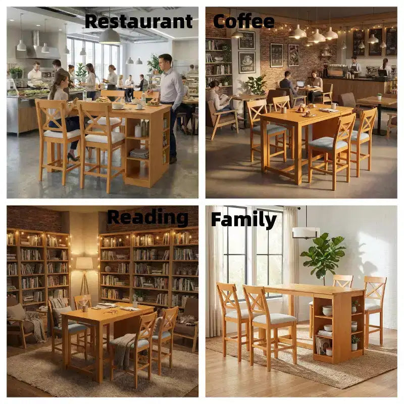 Set da pranzo FurnitureR in legno massello per 4 persone con ripiani portaoggetti, tavolo rettangolare da cucina e 4 sedie per sala da pranzo, angolo colazione, appartamento