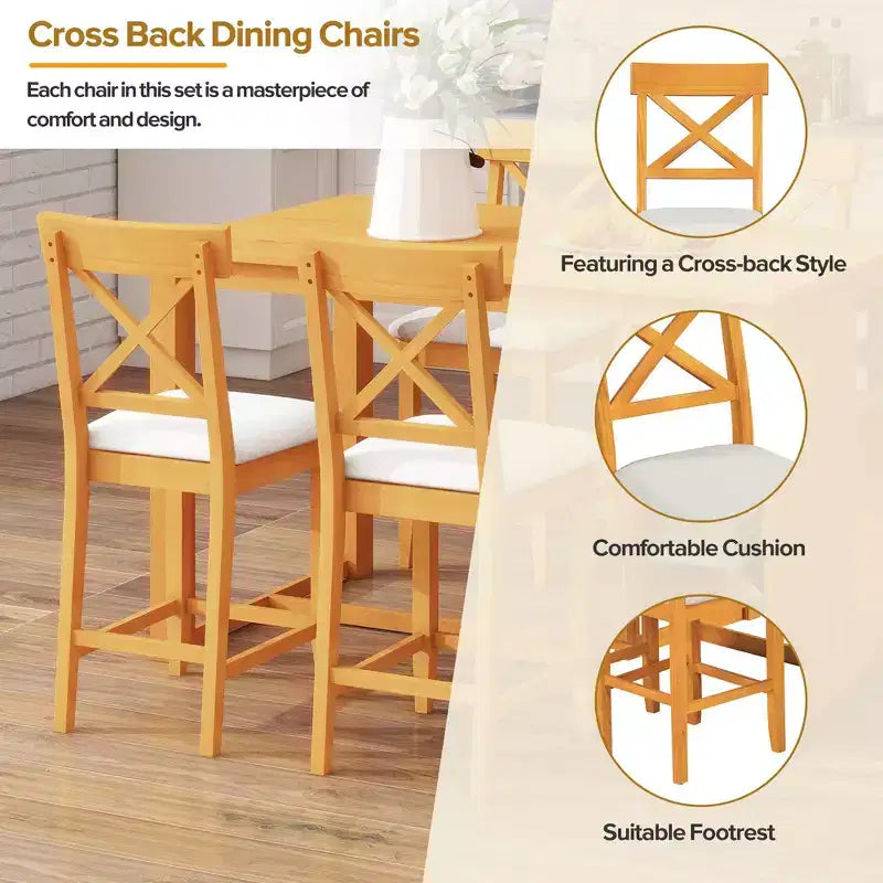 Set da pranzo FurnitureR in legno massello per 4 persone con ripiani portaoggetti, tavolo rettangolare da cucina e 4 sedie per sala da pranzo, angolo colazione, appartamento