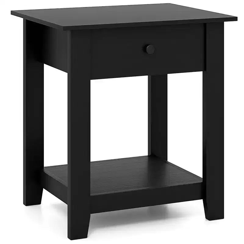 Costway Comodino 1/2 Pezzi con Cassetto Tavolino Moderno a 3 Ripiani con Ripiano Aperto per Camera da Letto Bianco/Nero