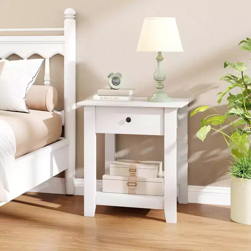 Costway Comodino 1/2 Pezzi con Cassetto Tavolino Moderno a 3 Ripiani con Ripiano Aperto per Camera da Letto Bianco/Nero