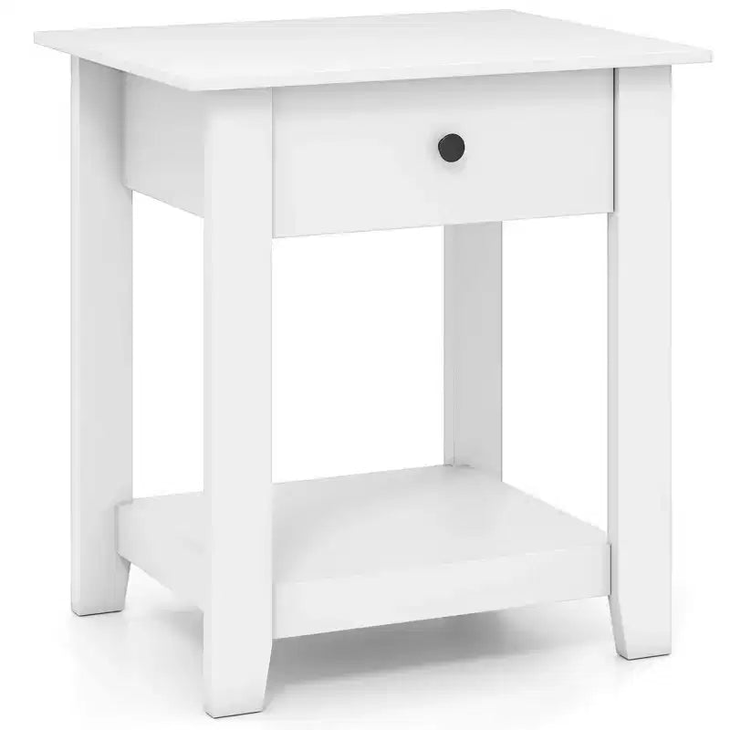 Costway Comodino 1/2 Pezzi con Cassetto Tavolino Moderno a 3 Ripiani con Ripiano Aperto per Camera da Letto Bianco/Nero