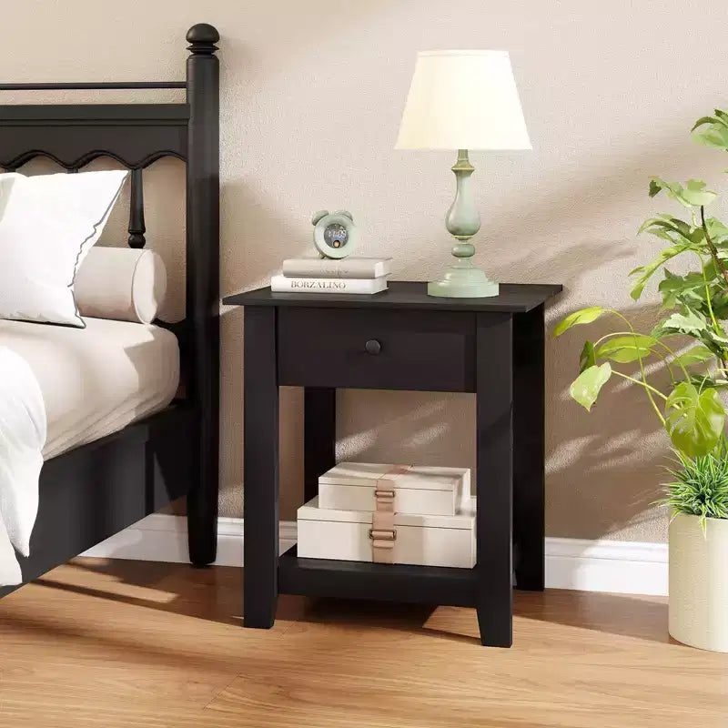 Costway Comodino 1/2 Pezzi con Cassetto Tavolino Moderno a 3 Ripiani con Ripiano Aperto per Camera da Letto Bianco/Nero
