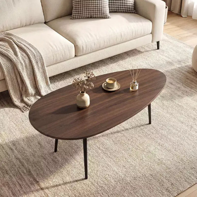 Tavolino da caffè ovale Costway con robusta struttura in metallo e design compatto, tavolino da divano retrò noce/naturale/grigio/nero