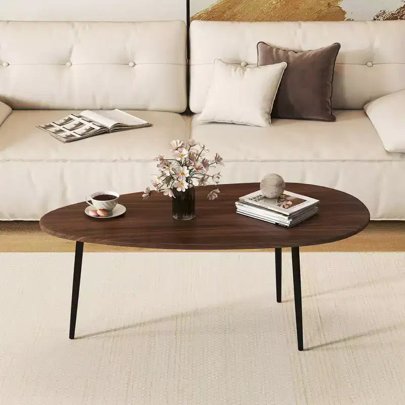 Tavolino da caffè ovale Costway con robusta struttura in metallo e design compatto, tavolino da divano retrò noce/naturale/grigio/nero