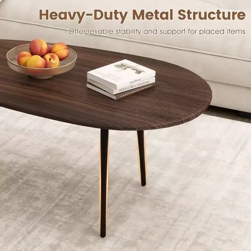Tavolino da caffè ovale Costway con robusta struttura in metallo e design compatto, tavolino da divano retrò noce/naturale/grigio/nero