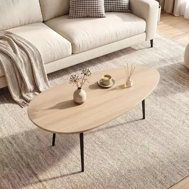 Tavolino da caffè ovale Costway con robusta struttura in metallo e design compatto, tavolino da divano retrò noce/naturale/grigio/nero