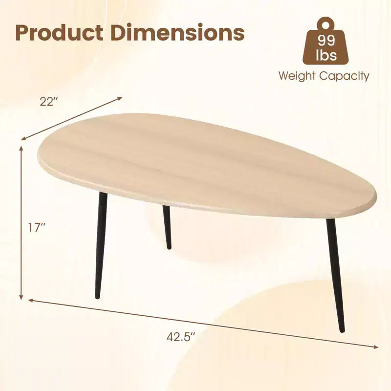 Tavolino da caffè ovale Costway con robusta struttura in metallo e design compatto, tavolino da divano retrò noce/naturale/grigio/nero