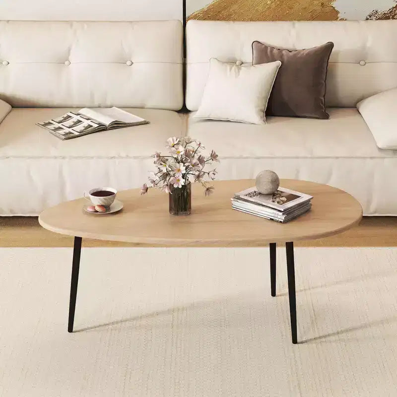 Tavolino da caffè ovale Costway con robusta struttura in metallo e design compatto, tavolino da divano retrò noce/naturale/grigio/nero