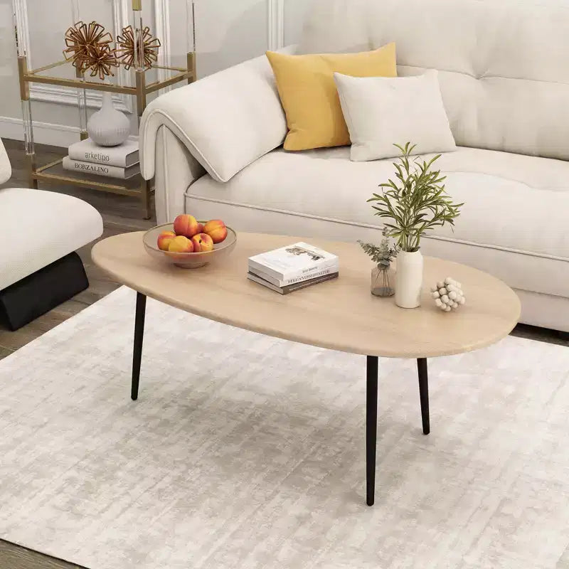 Tavolino da caffè ovale Costway con robusta struttura in metallo e design compatto, tavolino da divano retrò noce/naturale/grigio/nero