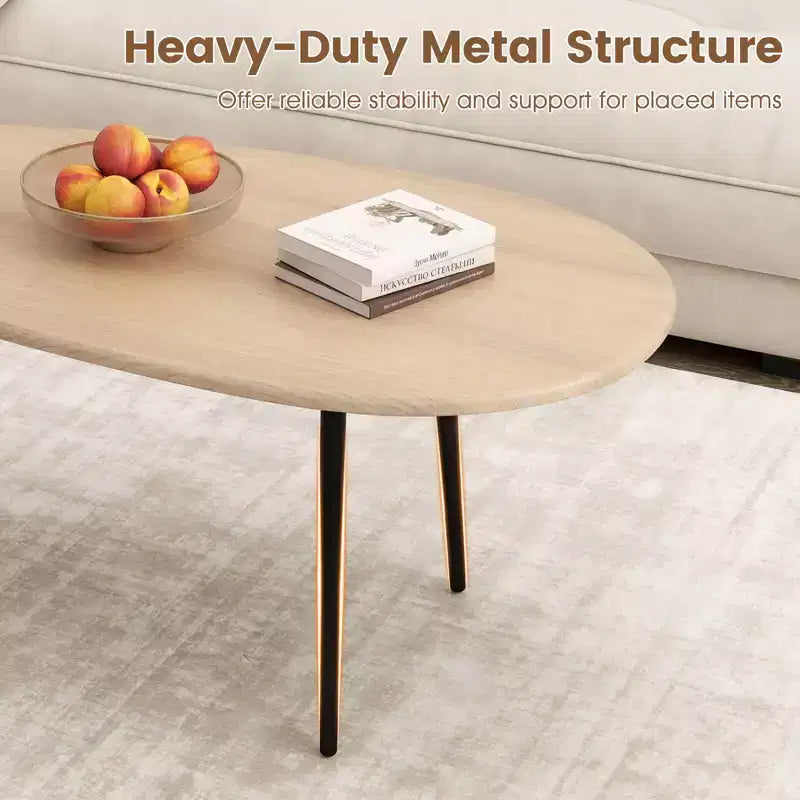 Tavolino da caffè ovale Costway con robusta struttura in metallo e design compatto, tavolino da divano retrò noce/naturale/grigio/nero