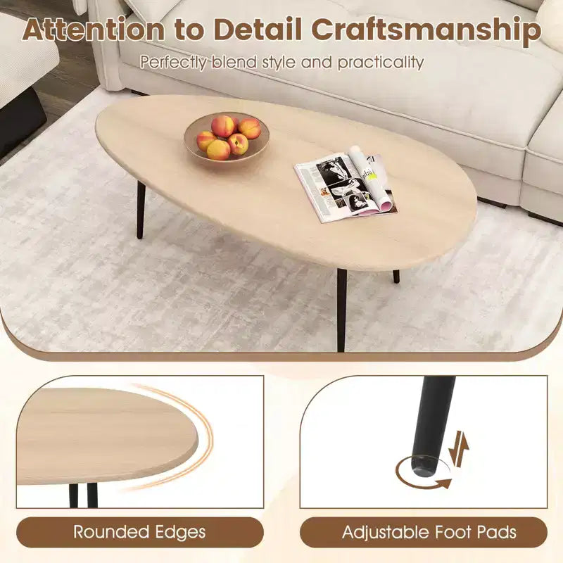 Tavolino da caffè ovale Costway con robusta struttura in metallo e design compatto, tavolino da divano retrò noce/naturale/grigio/nero