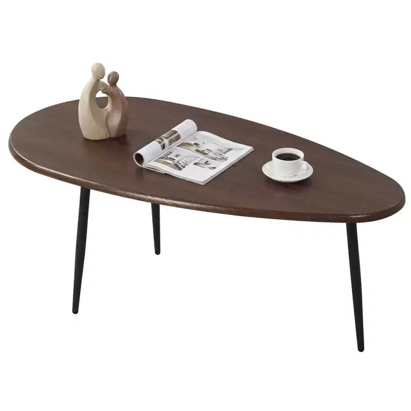 Tavolino da caffè ovale Costway con robusta struttura in metallo e design compatto, tavolino da divano retrò noce/naturale/grigio/nero