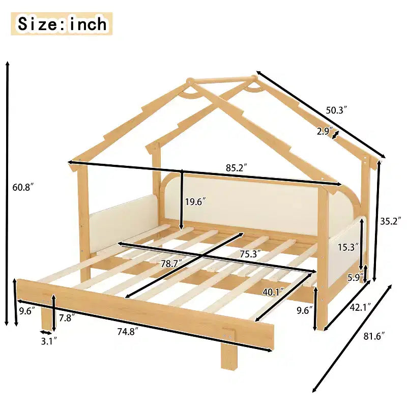 JVNOXK Letto a forma di casa sull'albero in legno con sponde imbottite, per bambini, ragazzi, ragazze, colore bianco