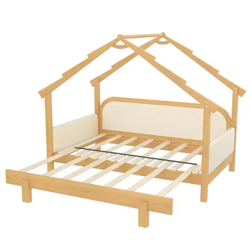 JVNOXK Letto a forma di casa sull'albero in legno con sponde imbottite, per bambini, ragazzi, ragazze, colore bianco