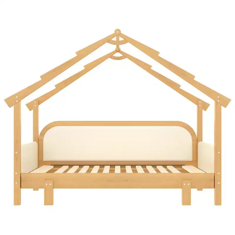 JVNOXK Letto a forma di casa sull'albero in legno con sponde imbottite, per bambini, ragazzi, ragazze, colore bianco