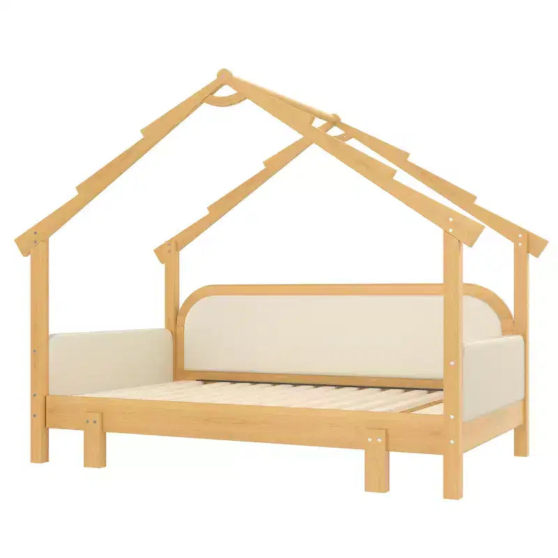 JVNOXK Letto a forma di casa sull'albero in legno con sponde imbottite, per bambini, ragazzi, ragazze, colore bianco