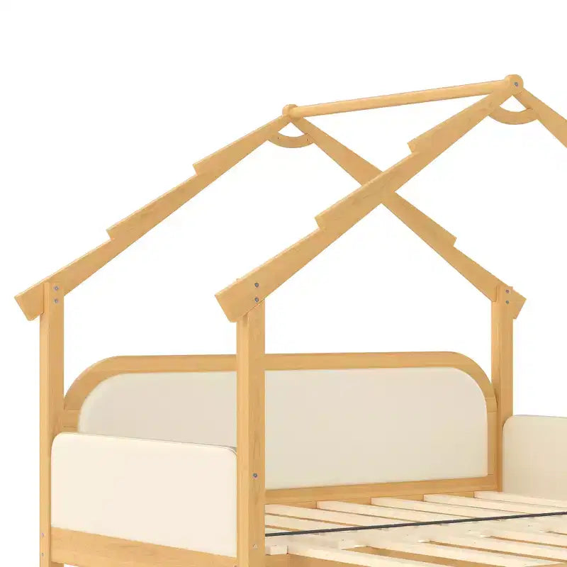 JVNOXK Letto a forma di casa sull'albero in legno con sponde imbottite, per bambini, ragazzi, ragazze, colore bianco