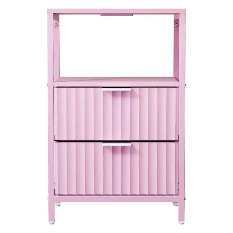 Comodino Karl Home largo 38 cm - 2 cassetti, 1 ripiano, presa di corrente USA - set da 2
