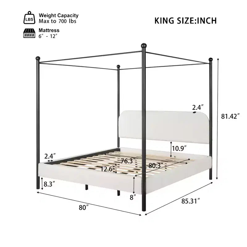 Christopher Knight Home Roman Modern Letto a Baldacchino in Ferro e Legno con Struttura Imbottita in Bouclé e Testiera Curva