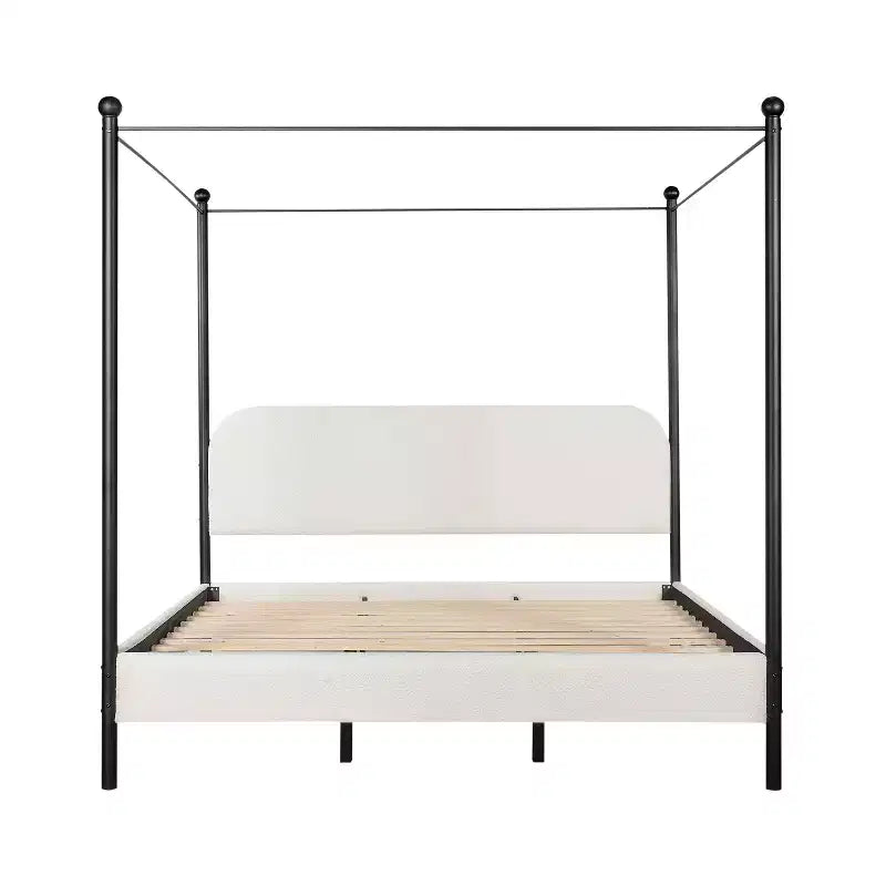 Christopher Knight Home Roman Modern Letto a Baldacchino in Ferro e Legno con Struttura Imbottita in Bouclé e Testiera Curva