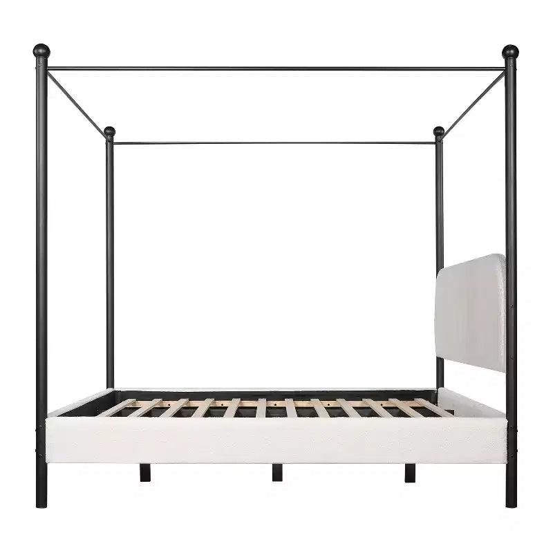 Christopher Knight Home Roman Modern Letto a Baldacchino in Ferro e Legno con Struttura Imbottita in Bouclé e Testiera Curva