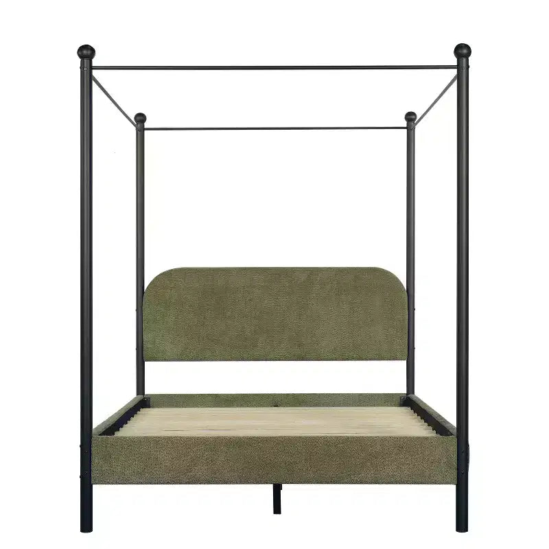 Christopher Knight Home Roman Modern Letto a Baldacchino in Ferro e Legno con Struttura Imbottita in Bouclé e Testiera Curva