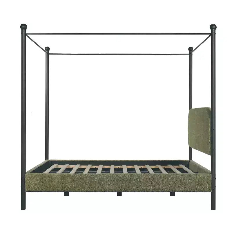 Christopher Knight Home Roman Modern Letto a Baldacchino in Ferro e Legno con Struttura Imbottita in Bouclé e Testiera Curva