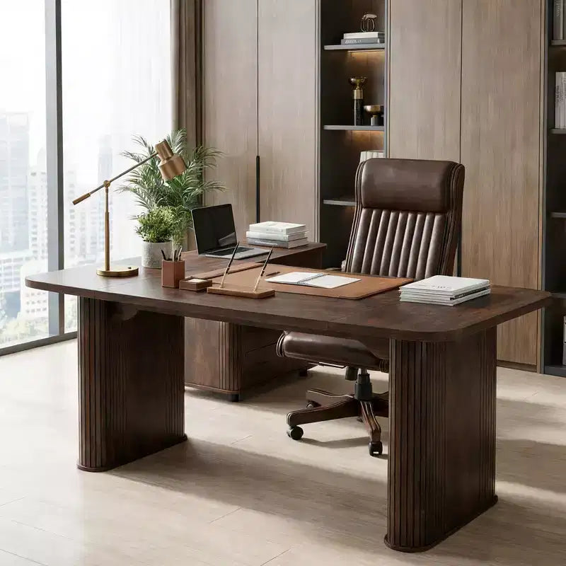Spazioso tavolo da pranzo moderno da 62 pollici per 6-8 persone, piano rettangolare in noce nero, robuste gambe a piedistallo, ideale per cucina, sala da pranzo o sala conferenze