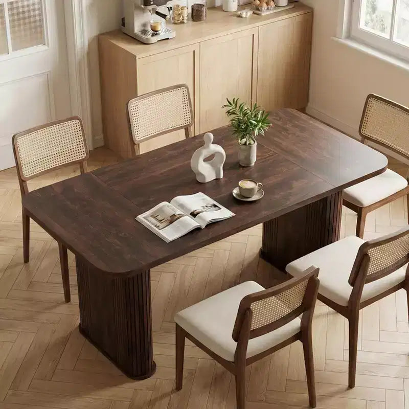 Spazioso tavolo da pranzo moderno da 62 pollici per 6-8 persone, piano rettangolare in noce nero, robuste gambe a piedistallo, ideale per cucina, sala da pranzo o sala conferenze