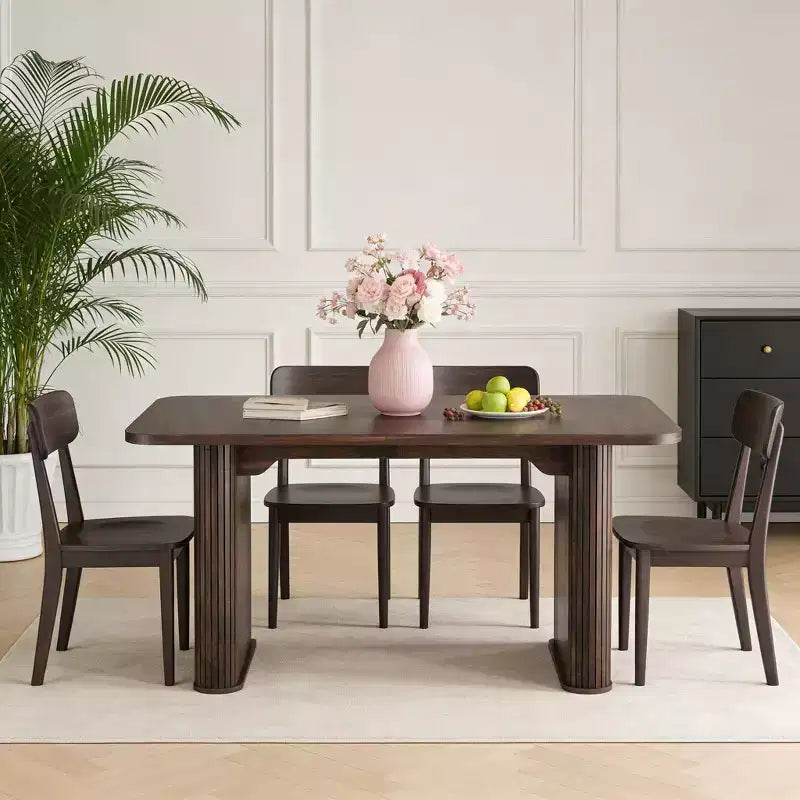 Spazioso tavolo da pranzo moderno da 62 pollici per 6-8 persone, piano rettangolare in noce nero, robuste gambe a piedistallo, ideale per cucina, sala da pranzo o sala conferenze