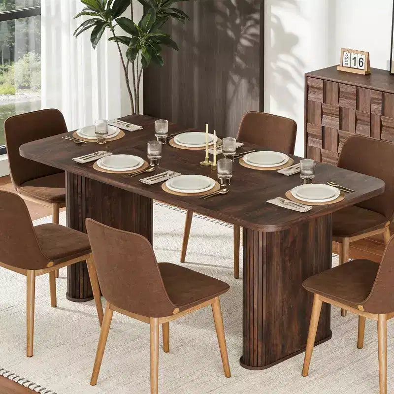 Spazioso tavolo da pranzo moderno da 62 pollici per 6-8 persone, piano rettangolare in noce nero, robuste gambe a piedistallo, ideale per cucina, sala da pranzo o sala conferenze