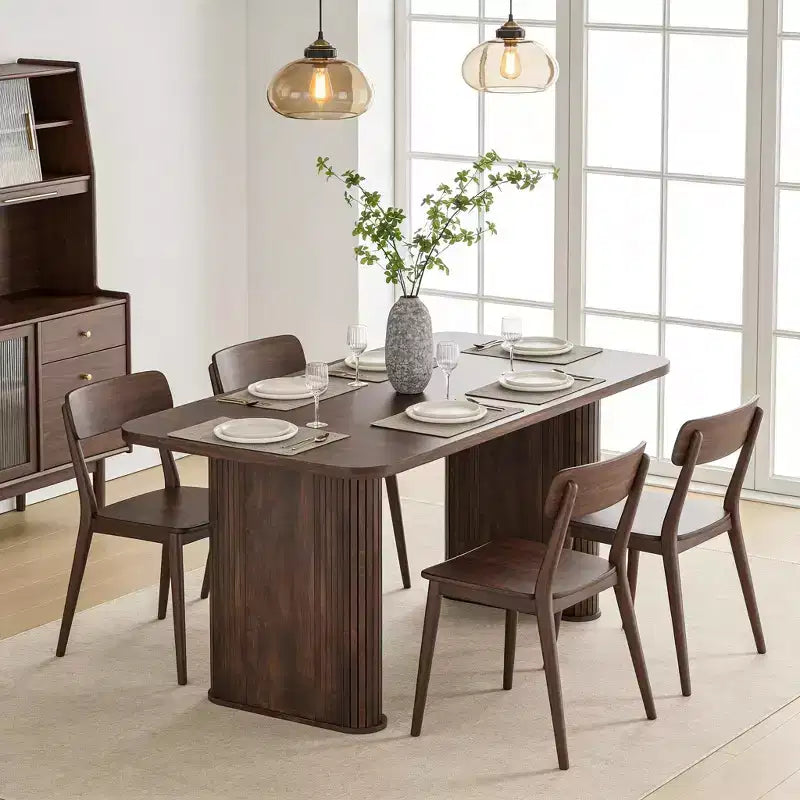 Spazioso tavolo da pranzo moderno da 62 pollici per 6-8 persone, piano rettangolare in noce nero, robuste gambe a piedistallo, ideale per cucina, sala da pranzo o sala conferenze