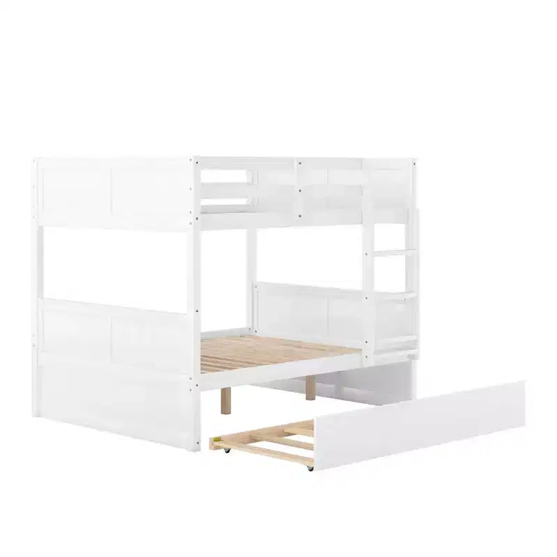 FAMYYT Letto a Castello Matrimoniale con Letto Estraibile Singolo, Facile da Montare, Bianco