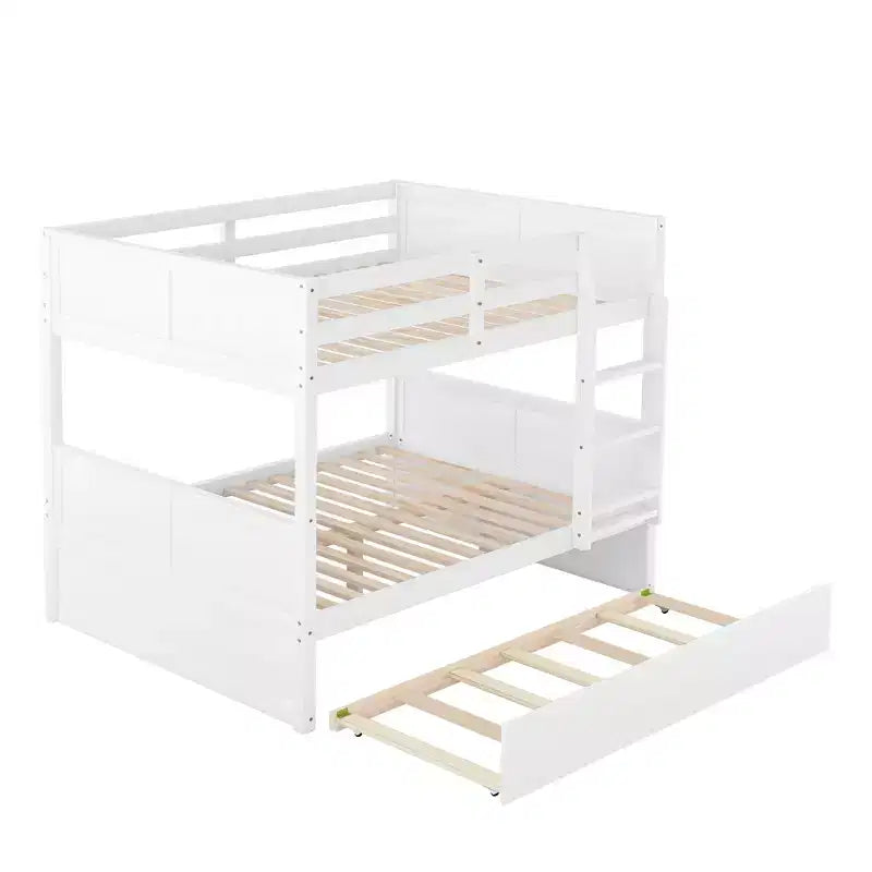 FAMYYT Letto a Castello Matrimoniale con Letto Estraibile Singolo, Facile da Montare, Bianco