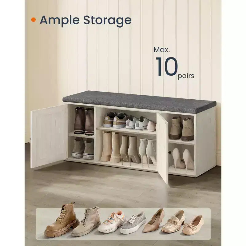 SONGMICS HOME Panca Contenitore, Montaggio Super Veloce Senza Attrezzi, Scarpiera con Anta e Ripiano Regolabile, Bianco Rustico e Grigio Ardesia
