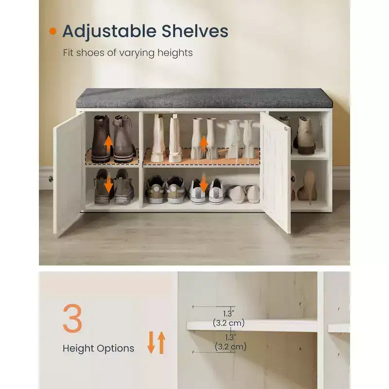 SONGMICS HOME Panca Contenitore, Montaggio Super Veloce Senza Attrezzi, Scarpiera con Anta e Ripiano Regolabile, Bianco Rustico e Grigio Ardesia