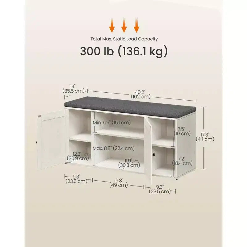 SONGMICS HOME Panca Contenitore, Montaggio Super Veloce Senza Attrezzi, Scarpiera con Anta e Ripiano Regolabile, Bianco Rustico e Grigio Ardesia