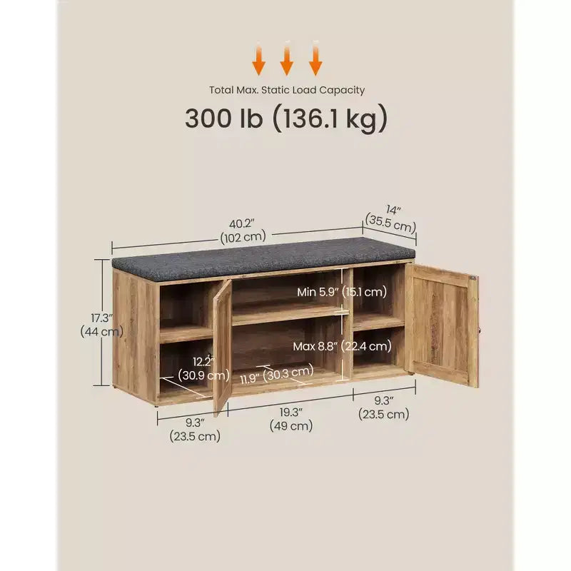 SONGMICS HOME Panca Contenitore, Montaggio Super Veloce Senza Attrezzi, Scarpiera con Anta e Ripiano Regolabile, Bianco Rustico e Grigio Ardesia