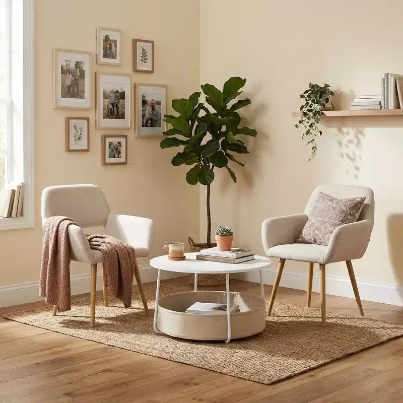 Set 3 pezzi divano e tavolino FurnitureR, tavolino rotondo con 2 sedie imbottite per soggiorno, salotto o appartamento