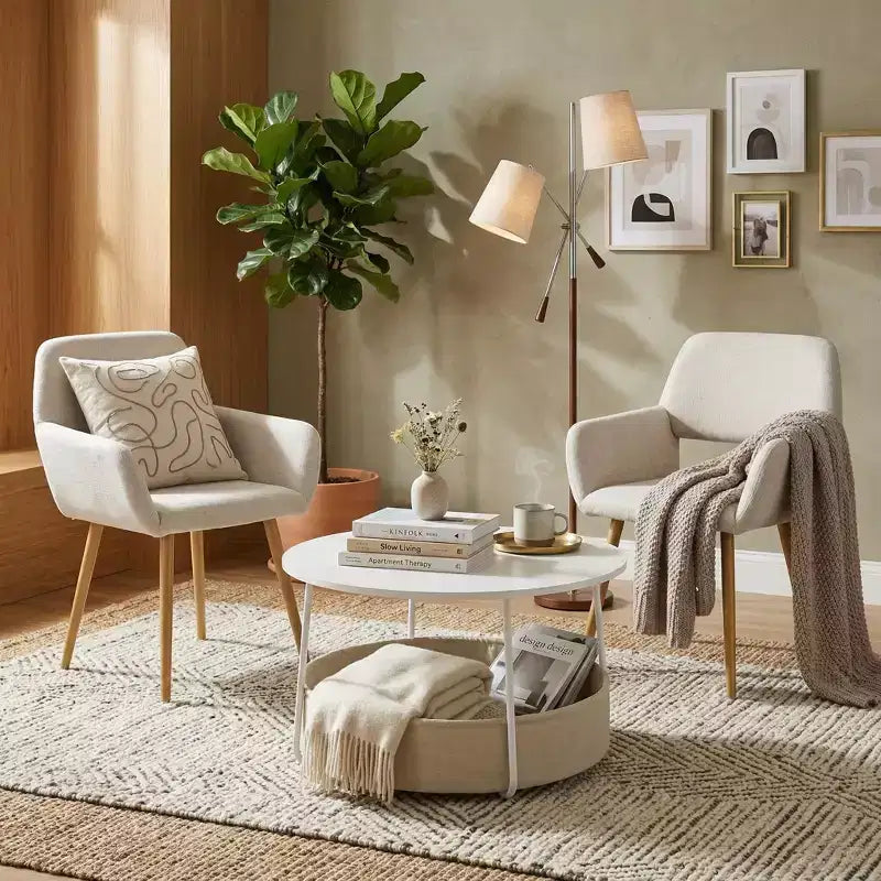 Set 3 pezzi divano e tavolino FurnitureR, tavolino rotondo con 2 sedie imbottite per soggiorno, salotto o appartamento