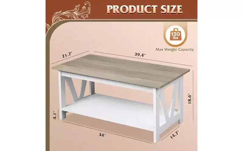 Tavolino da Caffè DEXYLLO con Ripiano Portaoggetti, Tavolino da Caffè Rustico da 100 cm con Supporto a V
