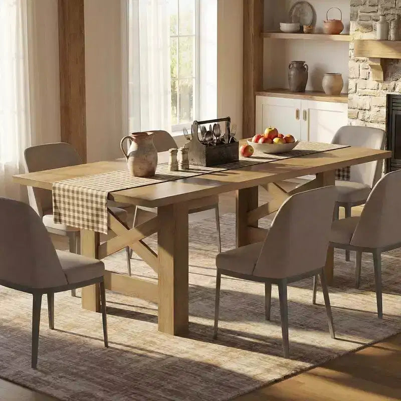 LinTime Tavolo da Pranzo Stile Fattoria da 180 cm per 6-8 Posti - Robusto Tavolo Rettangolare in Legno - Piano Spesso e Robuste Gambe a Triangolo - per Cucina