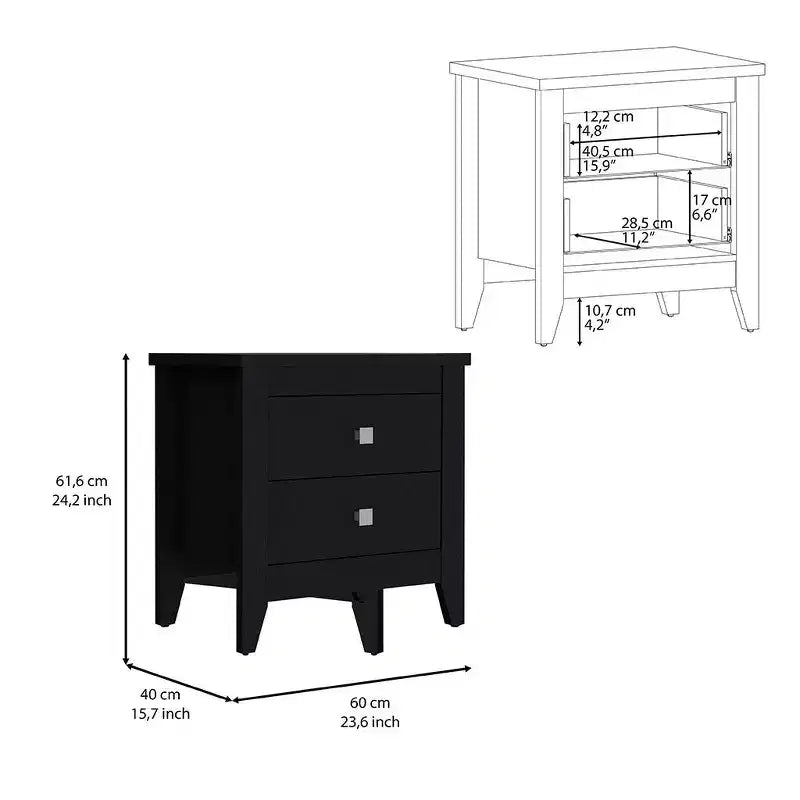 HomeRoots Comodino a due cassetti in legno nero 24